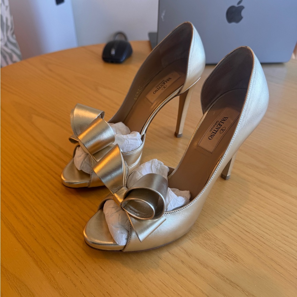 Valentino Metallic Gold Heels with Bow